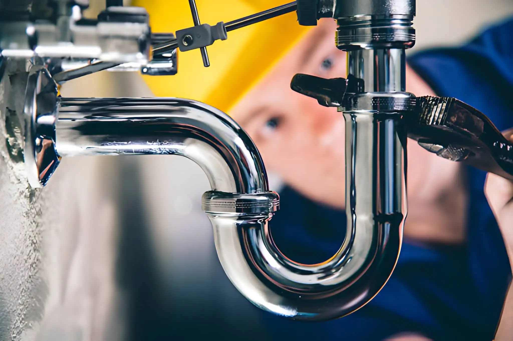 فني سباكة يركب سيفون حوض لمنع التسرب داخل منزل في الإمارات