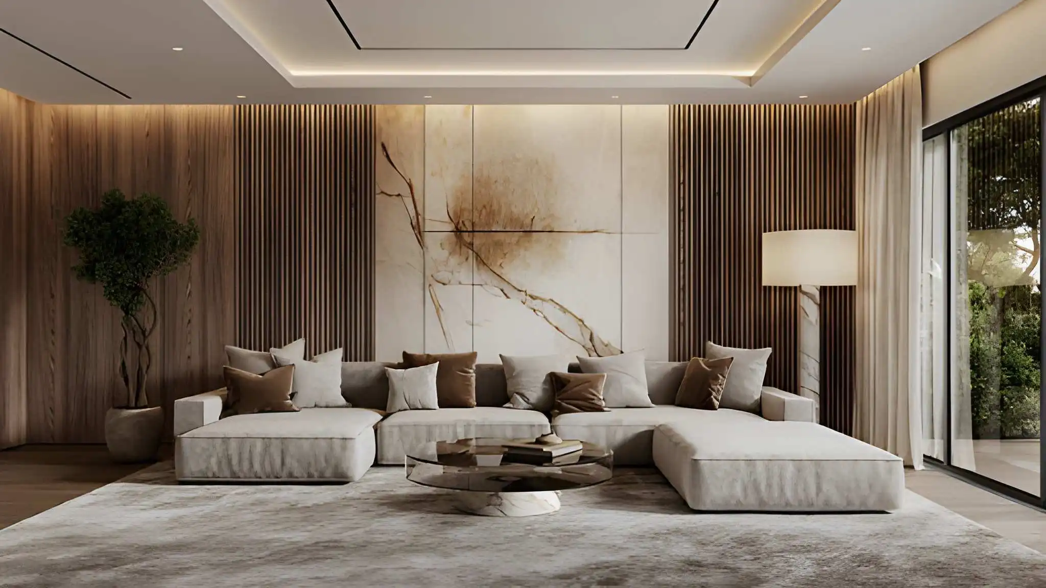 فني يركب إضاءة مخفية LED في سقف جبس